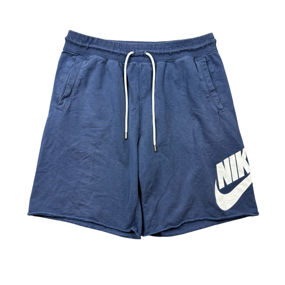 Nike Mens XL Navy Blue Fleece Shorts Raw Hem Futura Logo Sportswear Distressed
